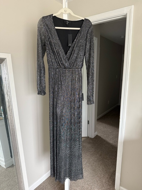 Lulus Pants - Lulu's Metallic Black Long-Sleeve Jumpsuit